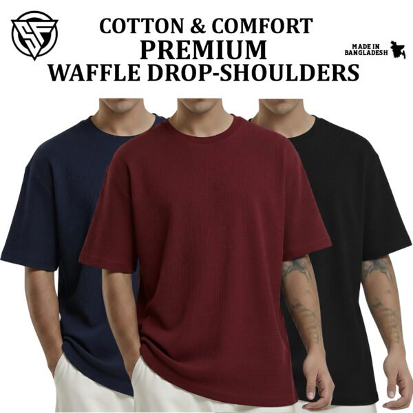 Premium Waffle Drop Shoulder Navy Blue-Maroon-Black