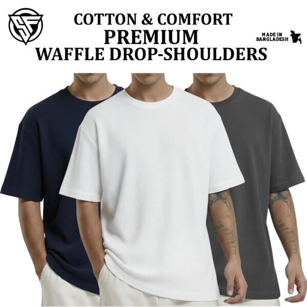 Premium Waffle Drop Shoulder Navy Blue-White-Charcoal