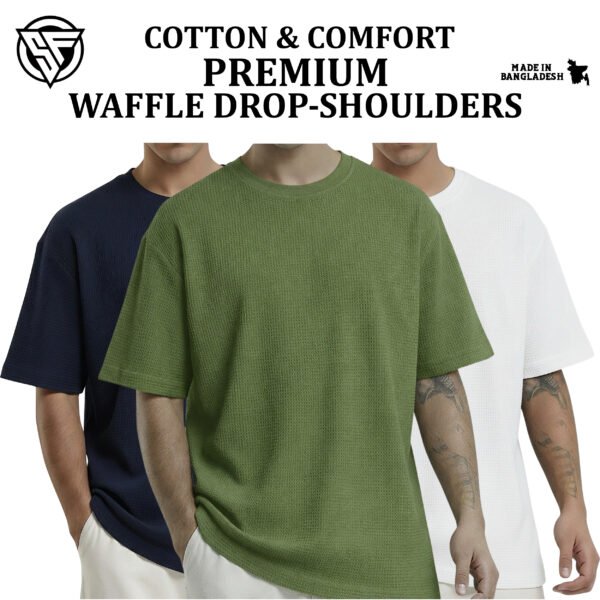 Premium Waffle Drop Shoulder Navy Blue-Olive-White