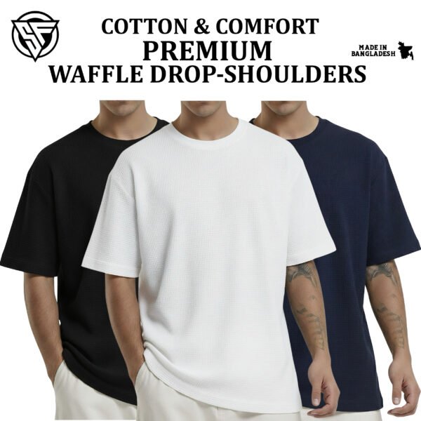 Premium Waffle Drop Shoulder Black-White-Navy Blue