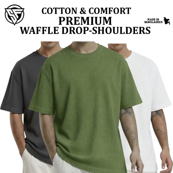 Premium Waffle Drop Shoulder Charcoal-Olive-White