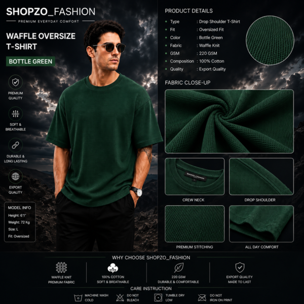 Premium Waffle Drop Shoulder B.green