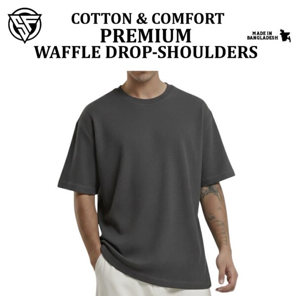 Premium Waffle Drop Shoulder Charcoal