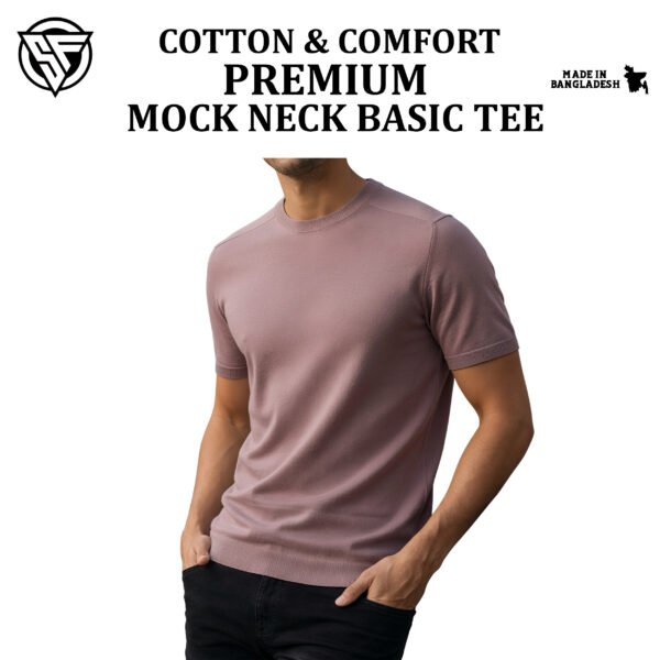 Premium Mock Neck Basic T-Shirt- Brick
