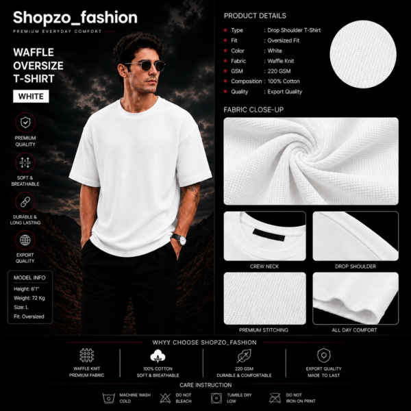 Premium Waffle Drop Shoulder White