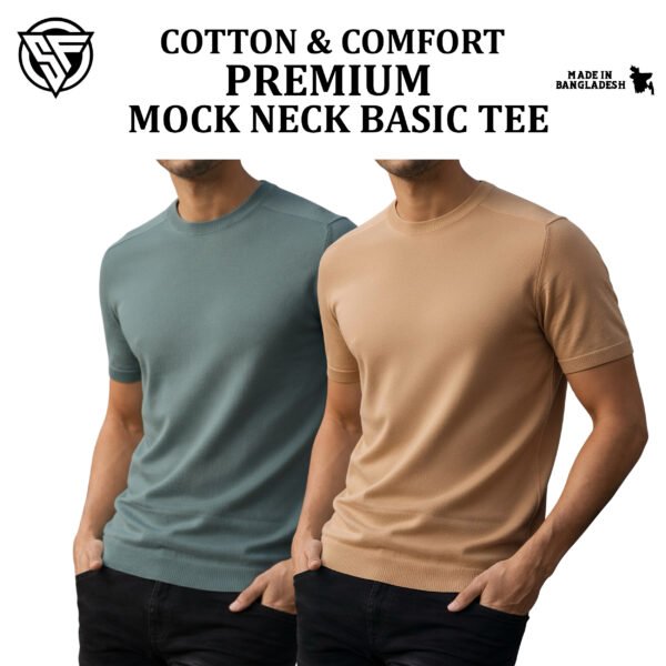 Premium Mock Neck Basic T-Shirt- Pastle-Beige
