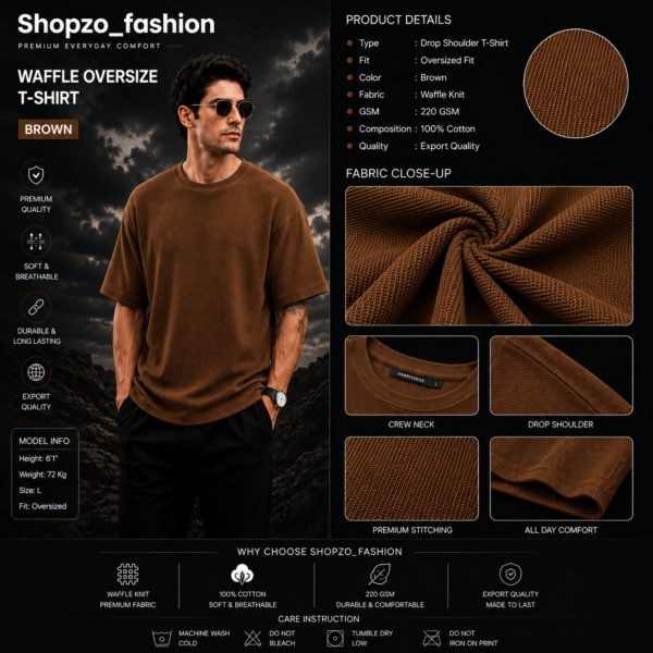 Premium Waffle Drop Shoulder Brown