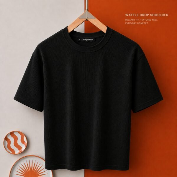Premium Waffle Drop Shoulder Black