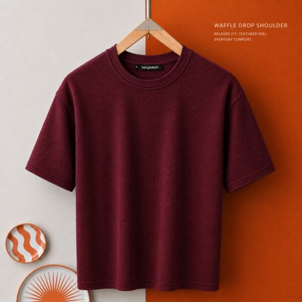Premium Waffle Drop Shoulder Maroon