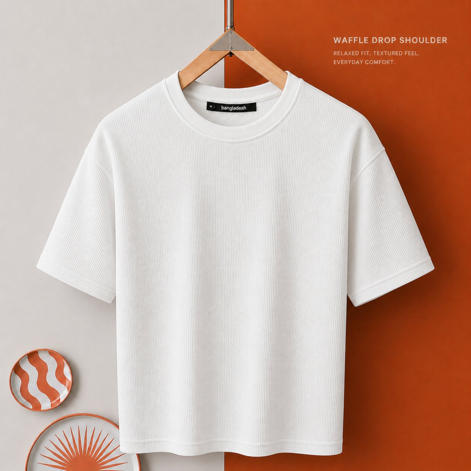 Premium Waffle Drop Shoulder White