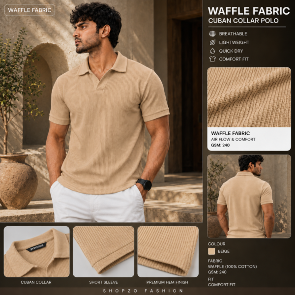 Waffle Cuban Polo Beige