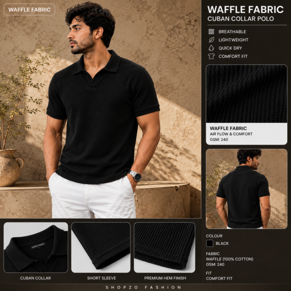 Waffle Cuban Polo Black