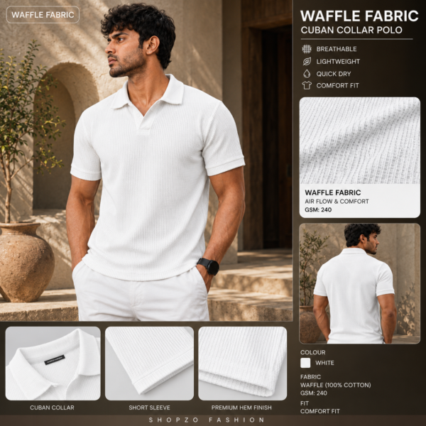 Waffle Cuban Polo White