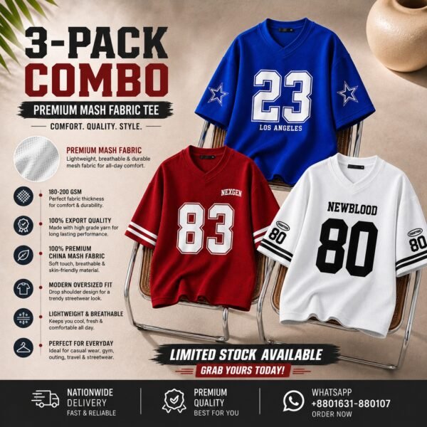 Premium Jersey Drop Shoulder Red,White,Blue