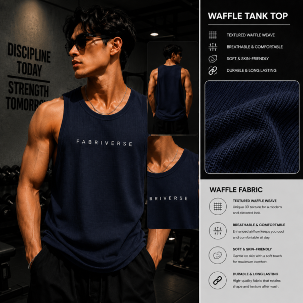 Premium Waffle Tank Top Navy