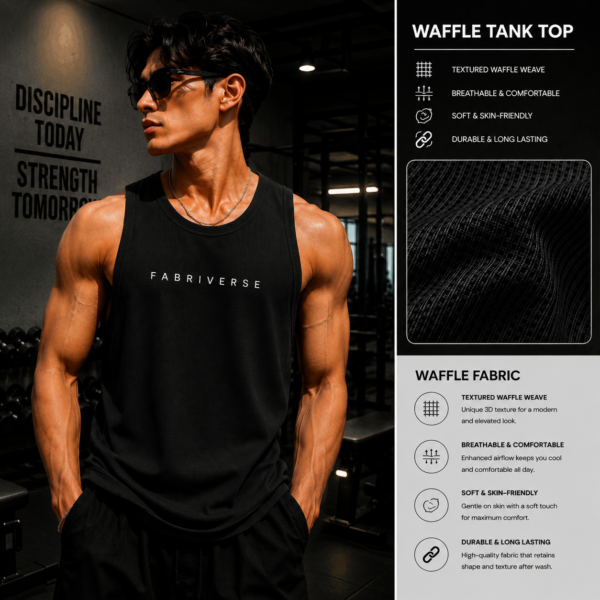 Premium Waffle Tank Top Black