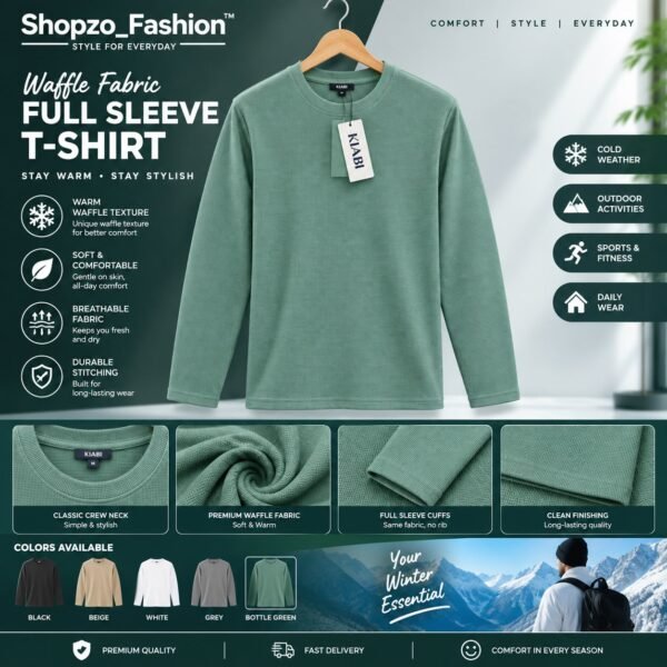 Premium Waffle Full Sleeve Tee - Mint