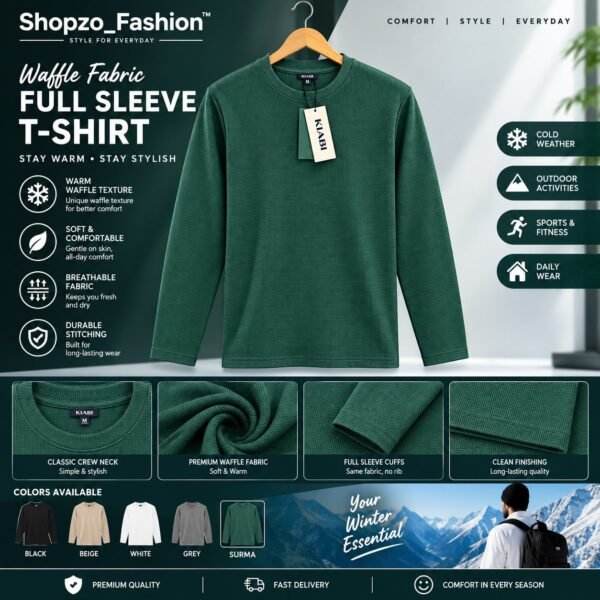 Premium Waffle Full Sleeve Tee - B.Green