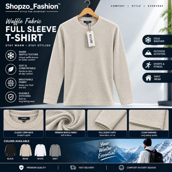 Premium Waffle Full Sleeve Tee - Cream