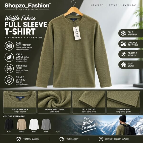 Premium Waffle Full Sleeve Tee - Olive